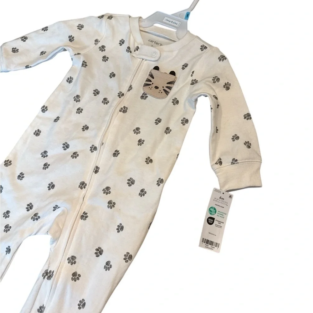 Carter's White and Gray Paw Print Baby Onesie